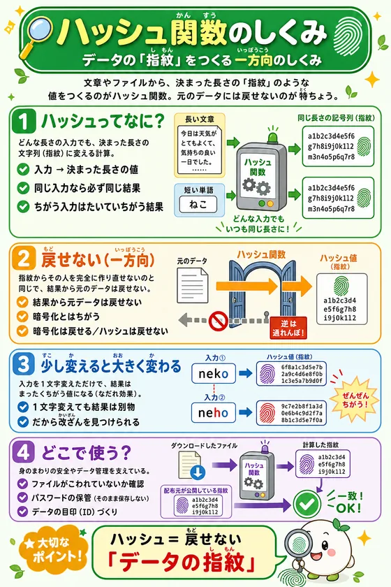 ハッシュ関数のしくみの学習ポスター