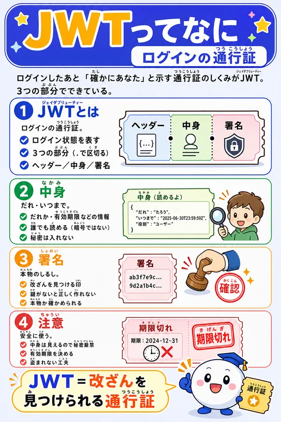 JWTのしくみを小中学生向けに説明した学習ポスター
