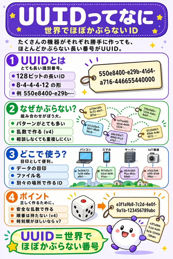 UUIDのしくみを小中学生向けに説明した学習ポスター